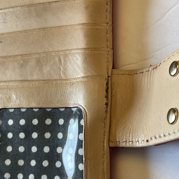 Kate Spade Wallet With Coin Zip New York Red patent Leather Tan Inside Used - Picture 8 of 16